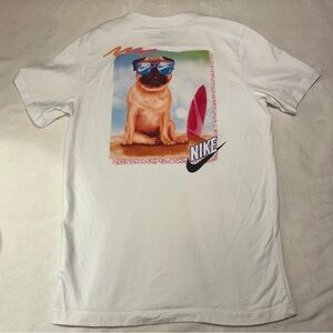 Nike White Tee with Pug and Surfboard Graphic